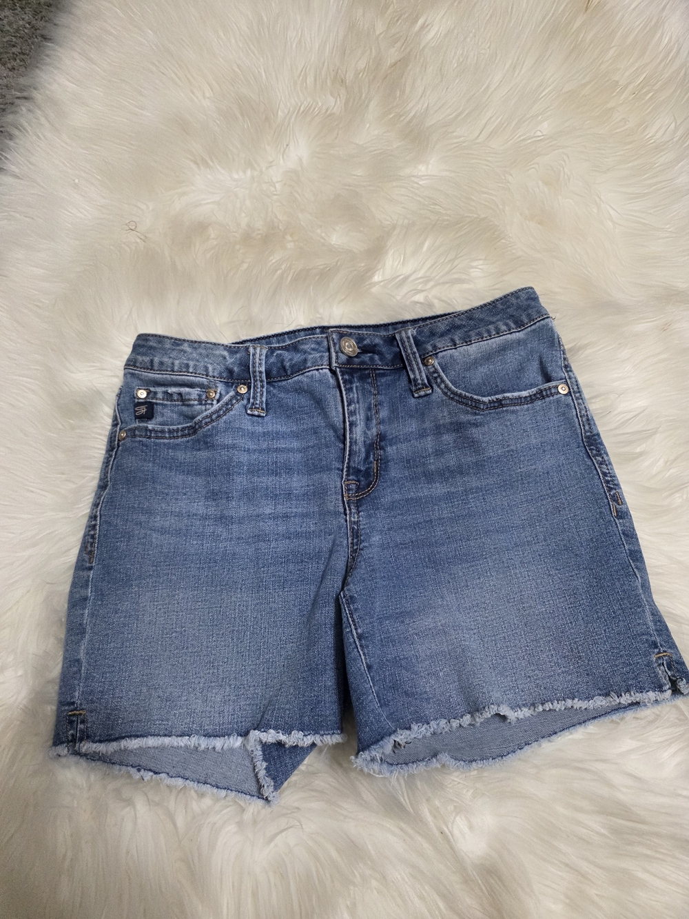 Seven7 Light Blue Frayed Hem Denim Shorts